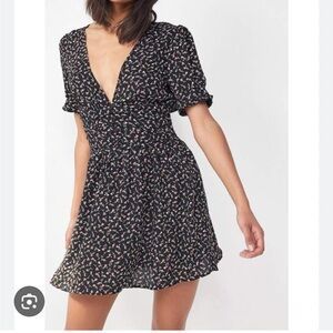 Urban Outfitters Emmy Ruched Plunge Mini Dress